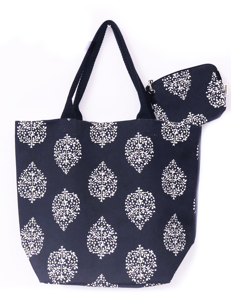Avalon Navy Canvas Tote Bag with Purse