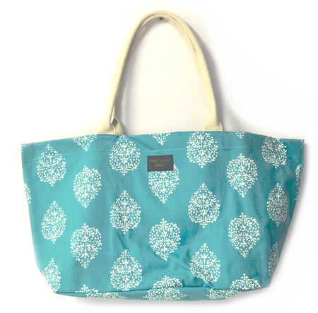 Avalon Turquoise Canvas Large Tote Bag
