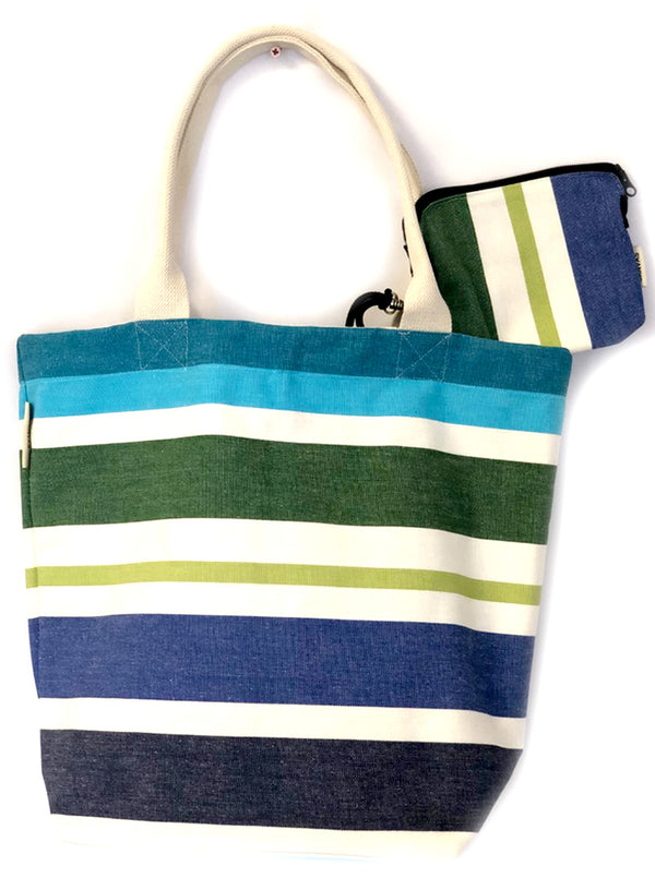 Escape Blue/Turquoise Canvas Tote Bag with Purse