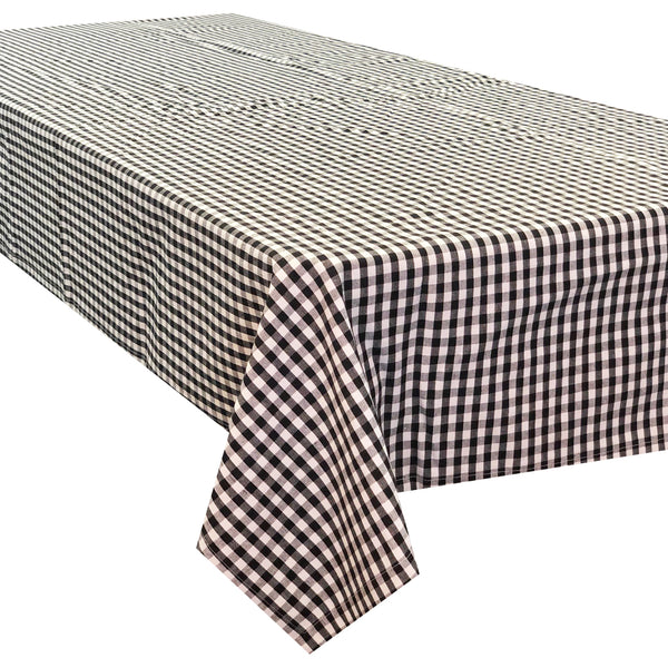 Gingham Check Black Cotton Woven Tablecloth 150x250cm