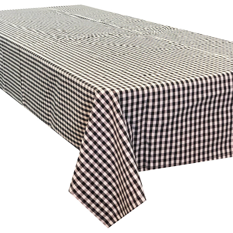 Gingham Check Black Cotton Woven Tablecloth 150x320cm