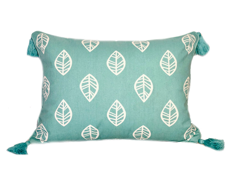 Leaf Sea Green Tassel Cushion Cover 40x55cm