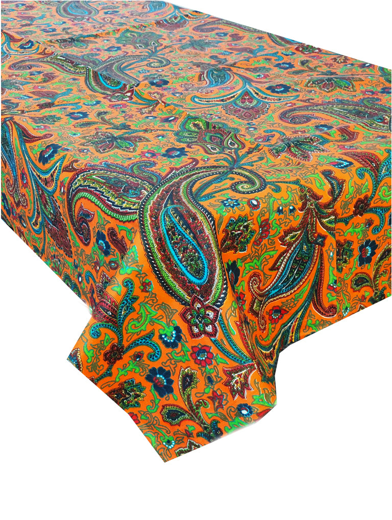Paisley Burnt Orange Cotton Wipe Over Tablecloth 150x250cm