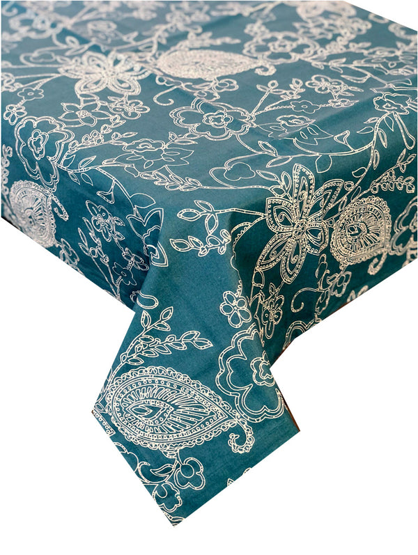 Paisley Teal Cotton Wipe Over Tablecloth 150x250cm