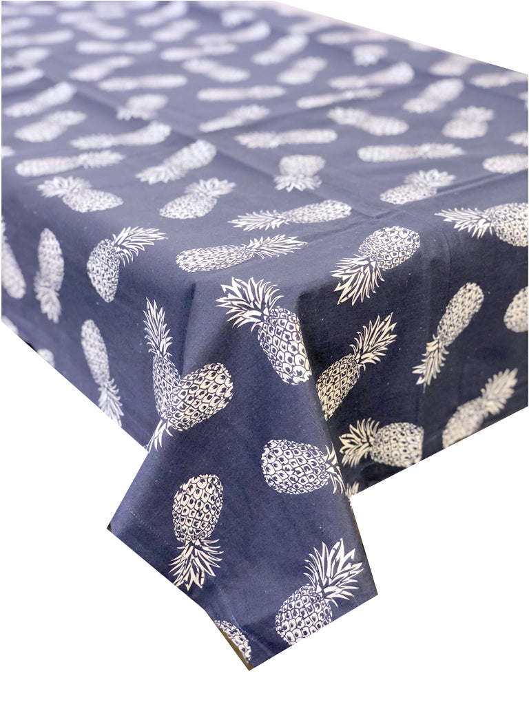 Pineapple Blue Cotton Wipe Over Tablecloth 150x150cm