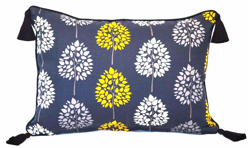 Tree Print Navy Tassel Cushion Cover 40x55cm
