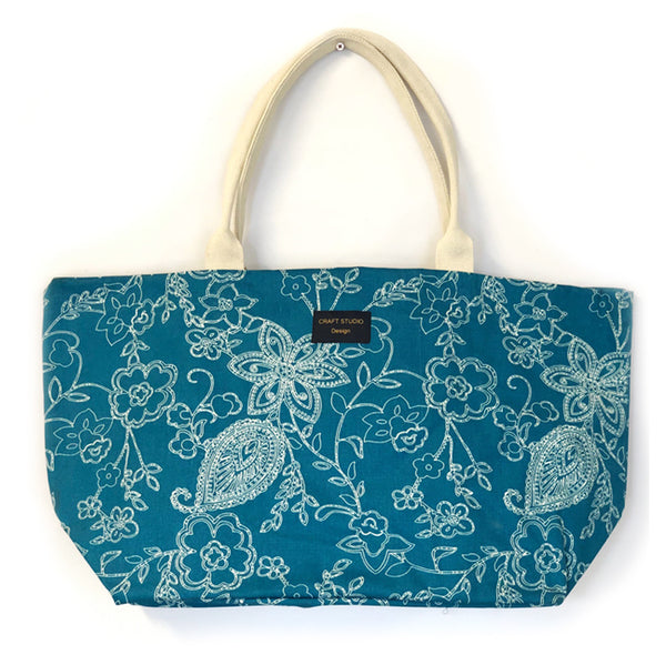 Paisley Teal Canvas Large Tote Bag