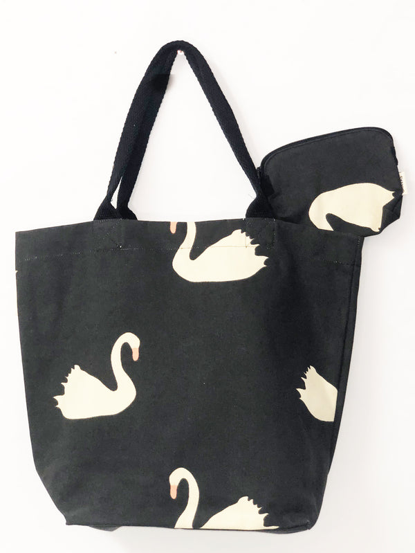 Duck Print Canvas Tote Bag with Purse