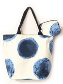 Waterfront Polka Dot Blue Canvas Tote Bag with Purse