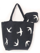 Wings Black Canvas Tote Bag with Purse