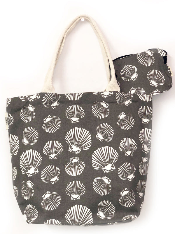 Shell Grey Canvas Tote Bag with Purse