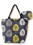 Tree Print Navy Canvas Tote Bag with Purse