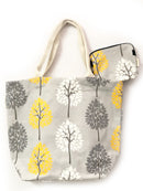 Tree Print Grey Canvas Tote Bag with Purse