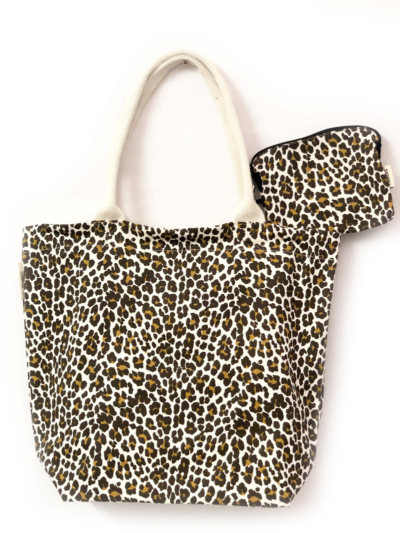Leopard Print Canvas Tote Bag with Purse